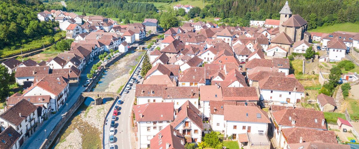 aerial view of otsagabia rural town, Spain