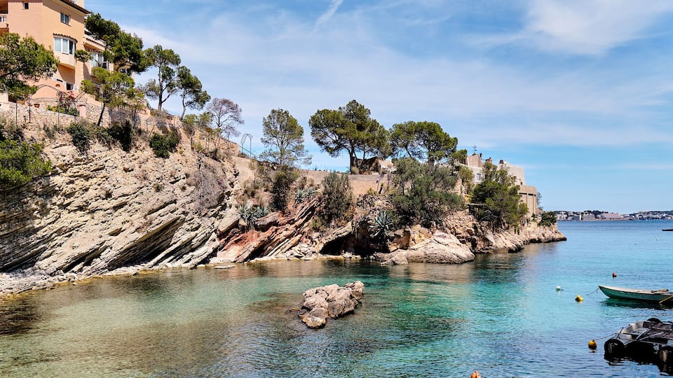 Picturesque beach Calo de ses Llises panoramic image, Calvia, Mallorca Island, Baleares, Spain