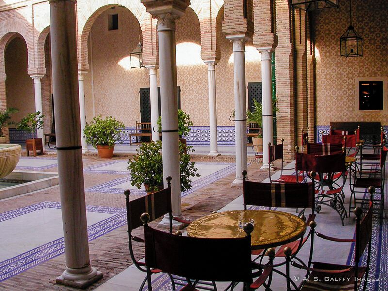 The Moorish style patio of Parador de Carmona. Read more about it here: http://www.travelnotesandbeyond.com/parador-de-carmona-a-fortress-as-your-home/