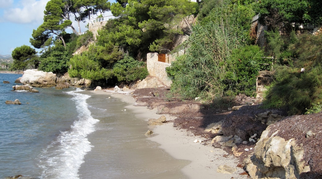 Platja des Rajolí, kleiner Strand an der Küste der Gemeinde Son Servera, Mallorca, Spanien