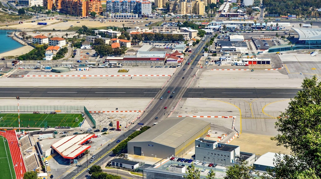 Gibraltar runway crossing the road next to the boarder control with Spain.