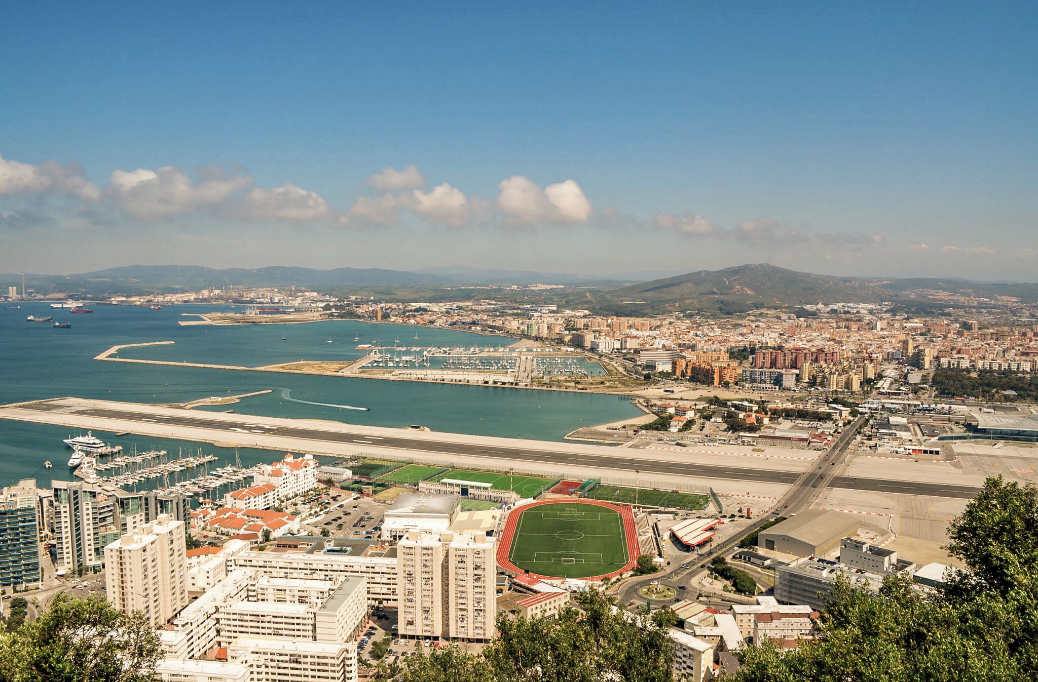 Wider view of Gibraltar and Spain including the Airport and boarder.