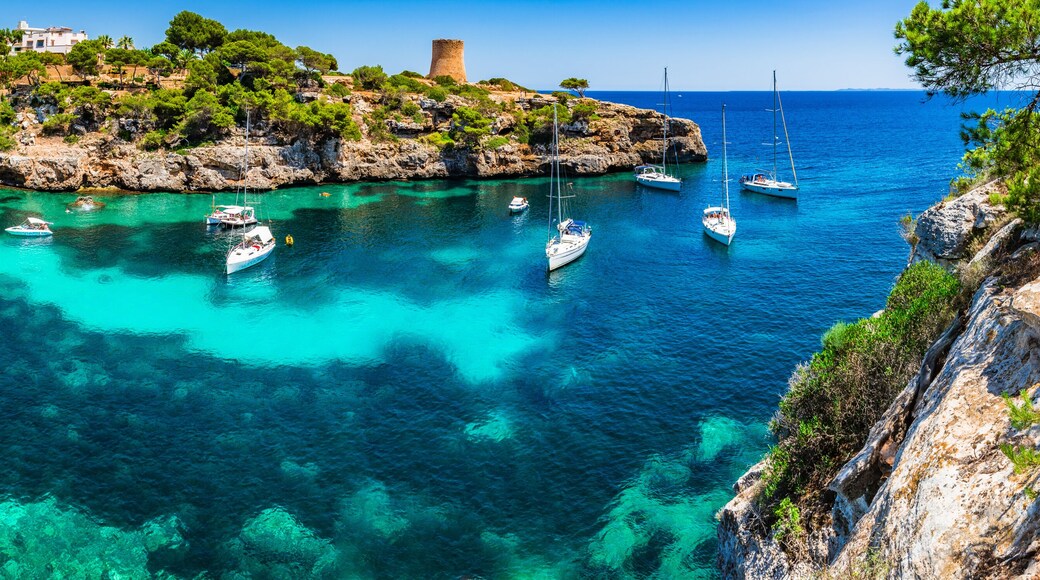 Beautiful seascape panorama view of the bay beach Cala Pi, Majorca island, Spain