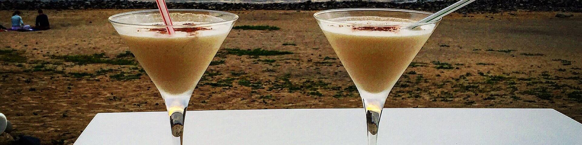 Cocktails on the beach at sundown, bliss!