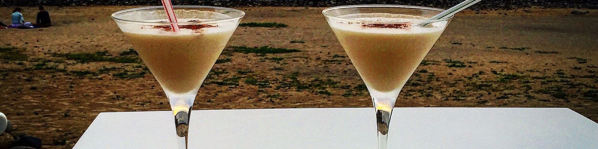 Cocktails on the beach at sundown, bliss!