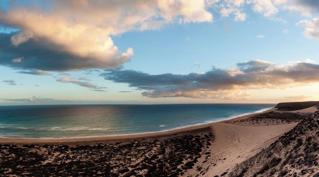From the top of the big dune you have an amazing view to the beach and ocean. Actually IMHO it's a better sunrise than sunset spot, even though I took this picture at sunset...