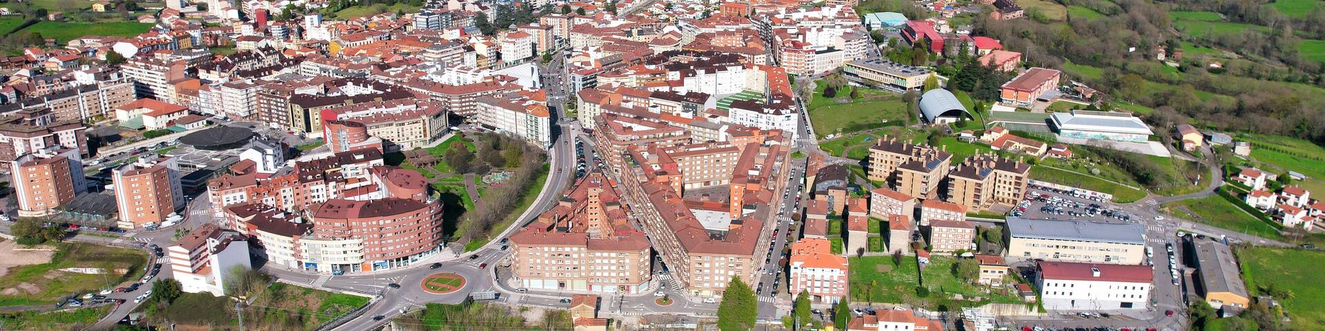 Pola de Siero village, aerial view, Siero council, Asturias, Spain