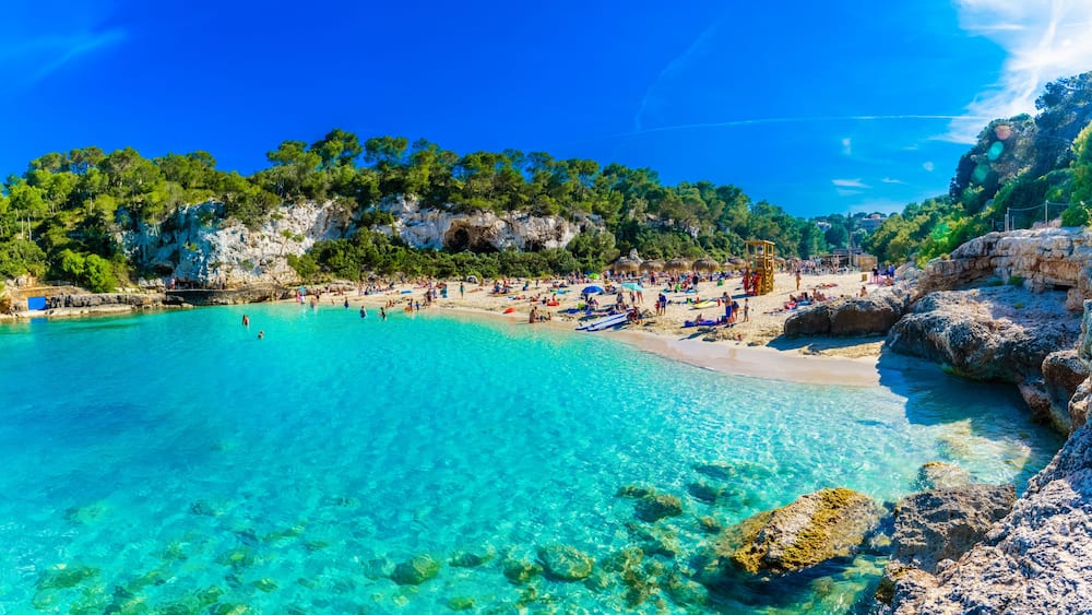 Scene of Cala Llombards beach, with turquoise clean water in Mallorca Balearic islands in Spain