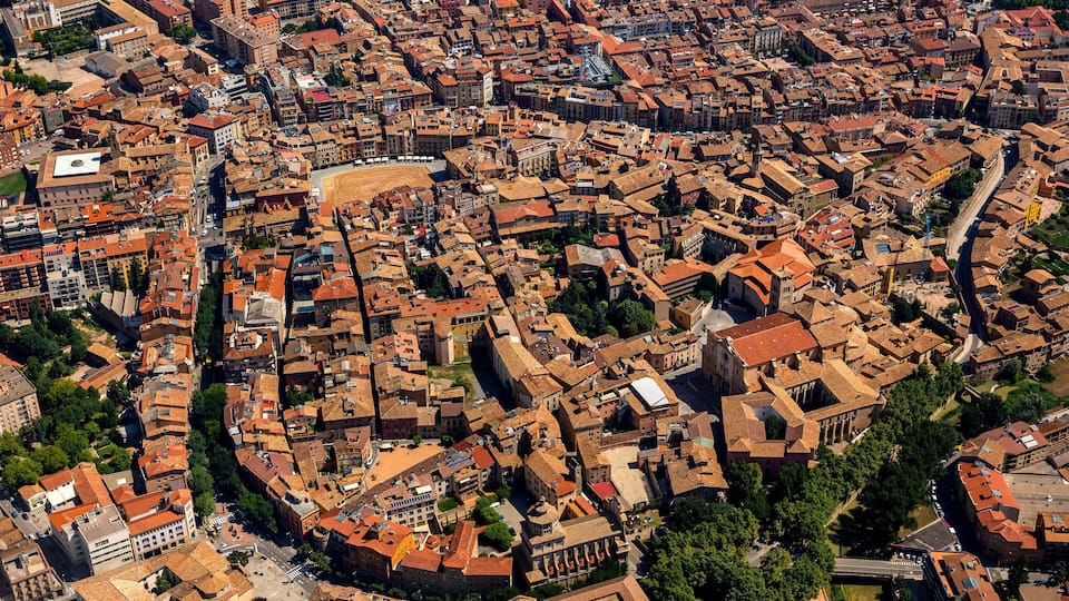 Aerial view, view of the historic centre, Vic, Catalonia, Spain