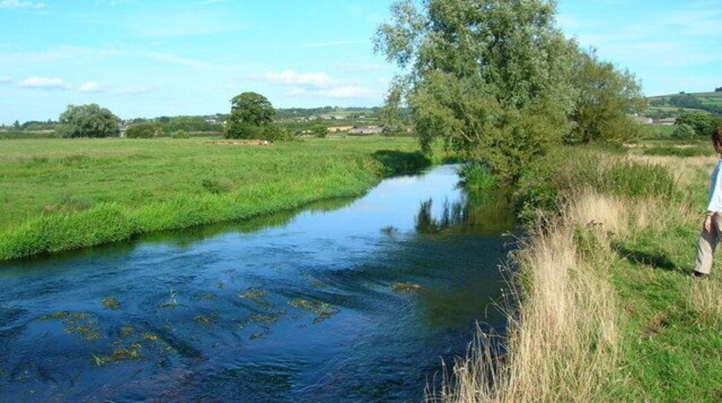 River Axe. fast flowing stretch of the river just below its junction with the River Yarty