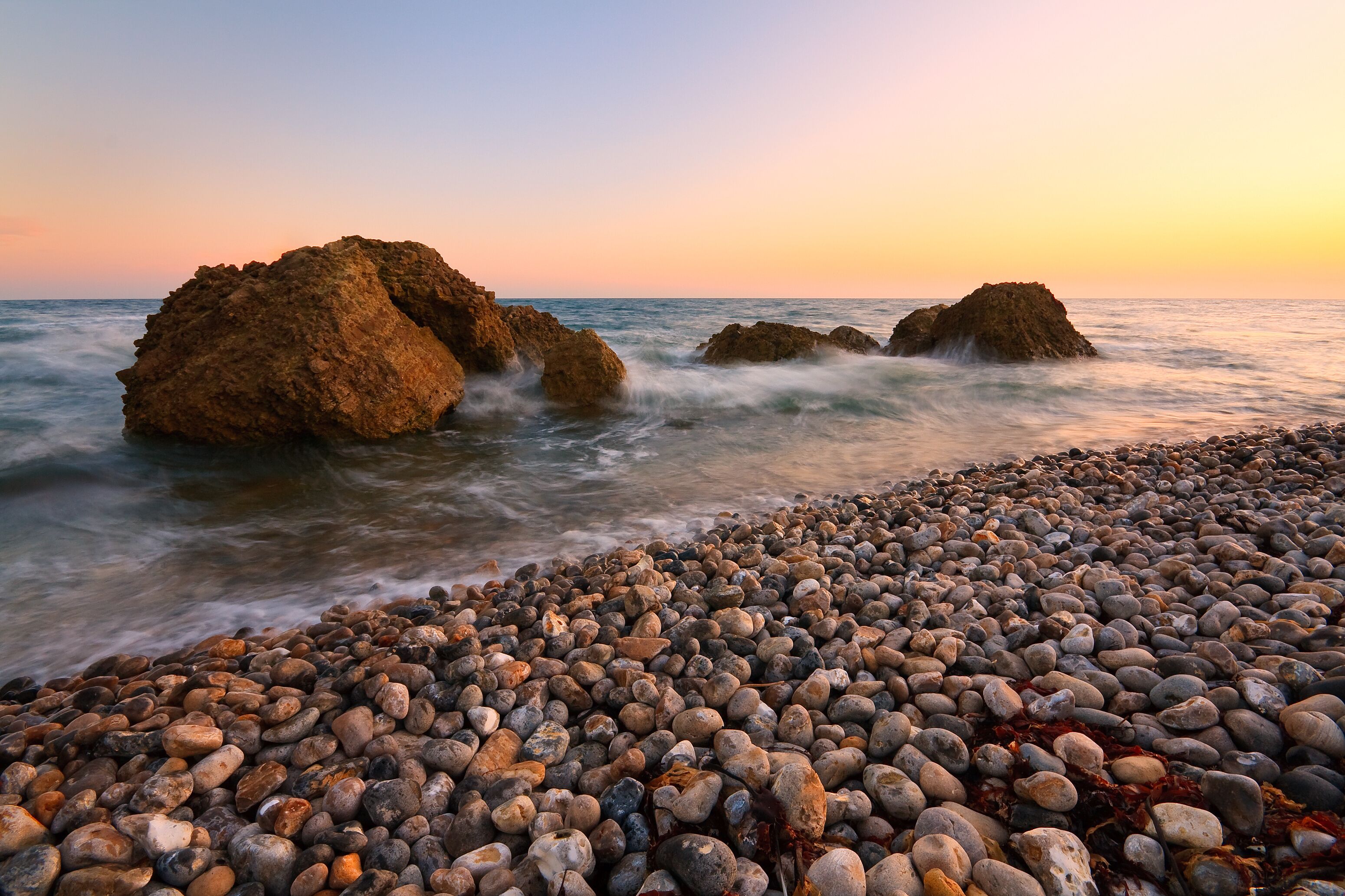 Evening beach near Lyme Regis, Dorset, UK.