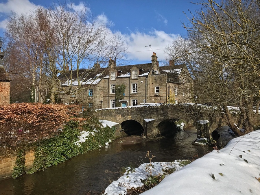 Bridge and brook at Baslow, Derbyshire.