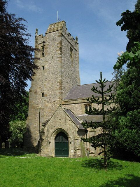 St Michael's Church at Kirklington The west tower is late 15th century. This porch on the south side appears to have been replaced by one on the north side.