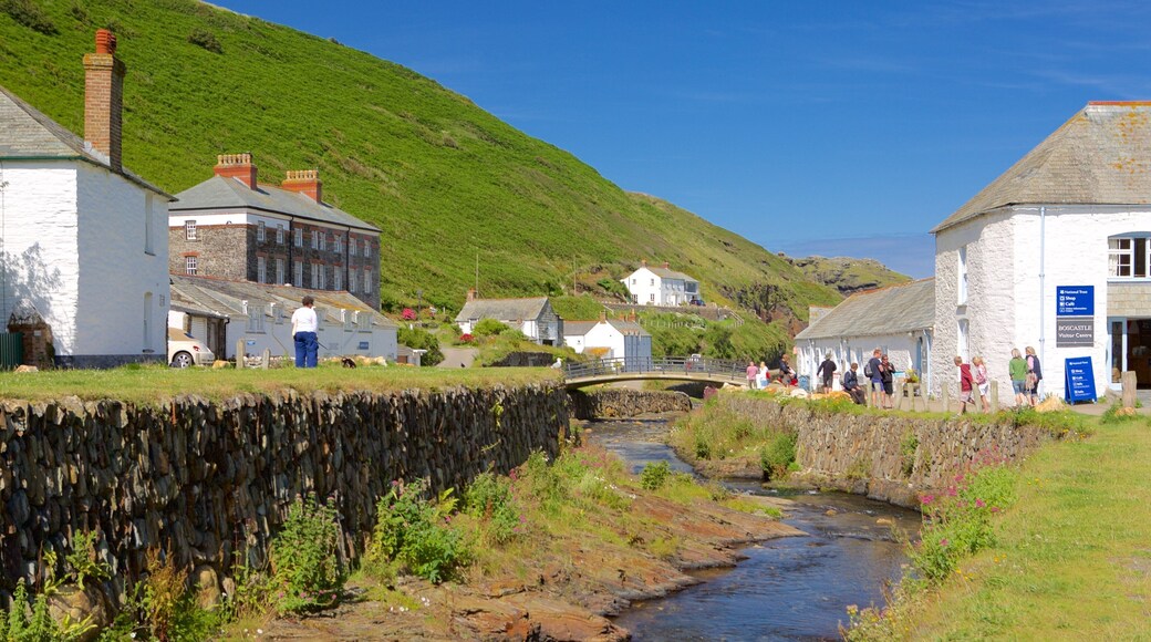 Boscastle which includes a coastal town, a river or creek and a house