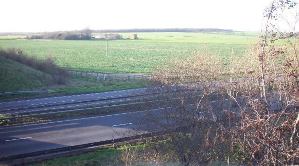 Great North Road (A1) A1, Great North Road as it passes Lenton Lakes to the west of Brampton Village. Open fields beyond surrounding Brampton Lodge. Brampton Wood TL1870 TL1869 beyond.