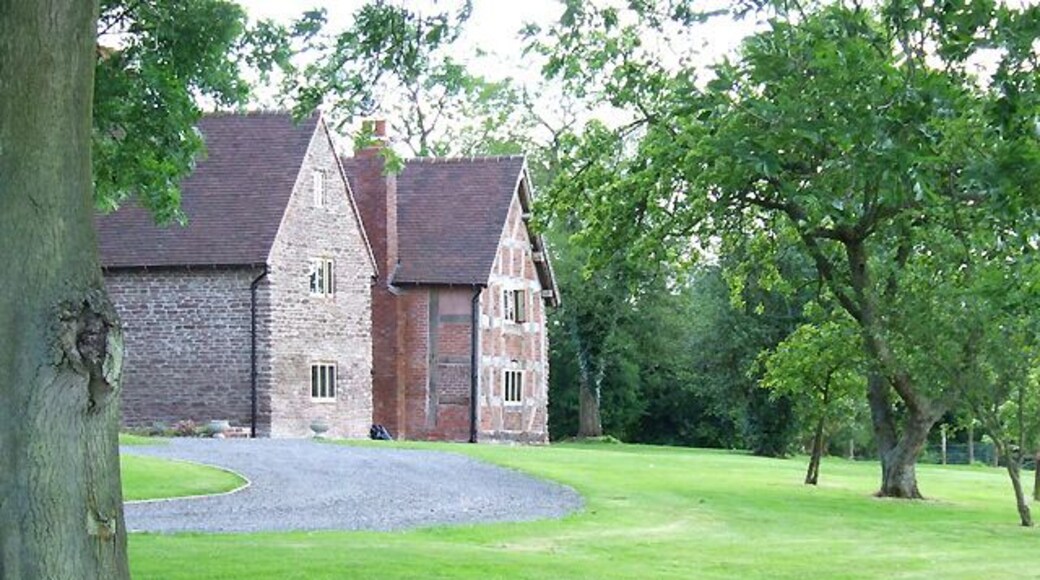 Buildings at Stapeley Farm, near Monkhopton, Shropshire The farm is being extensively (and expensively) renovated together with the farm grounds. Although a new stile has been built by the gate leading to the farm, the course of the public footpath through the freshly landscaped land by farmhouse itself is unclear.