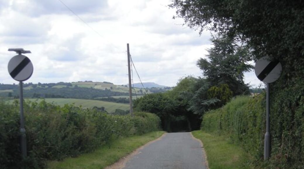 Lane to the ford The distinctive outline of Titterstone Clee Hill can be seen in the distance.