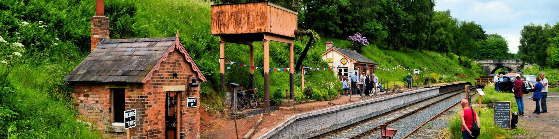 Eardington station on the Severn Valley Railway. Open in celebration of its 150th birthday. A dedicated group of volunteers are quietly restoring the station, which one day may regularly reopen for special events. 'Refreshments' included a spectacular coffee and walnut cake and a very acceptable cup of coffee. There was also a small display of vintage vehicles to add to the interest.
