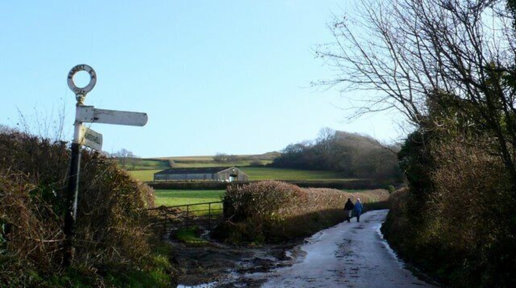 Crossroads at Matravers This is where the road from Uploders turns up to meet the Spyway road. One of the lanes goes north through Matravers Farm and across the River Asker and the other goes a short distance east to a barn.