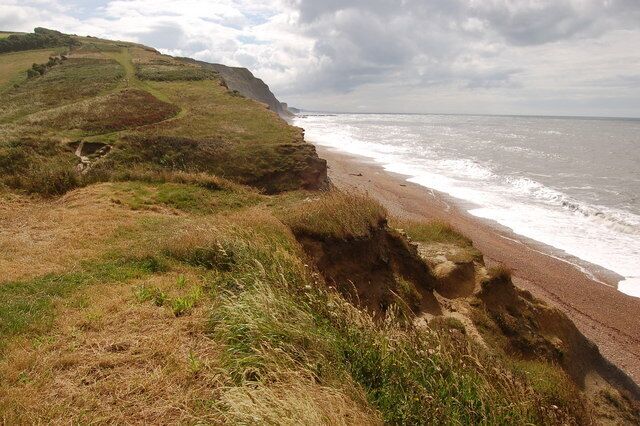 Dorset coastline east of Eype's Mouth View looks eastwards towards West Bay.