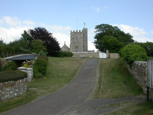 View east along the lane in Shipton Gorge, Dorset that leads to St Martin's parish church