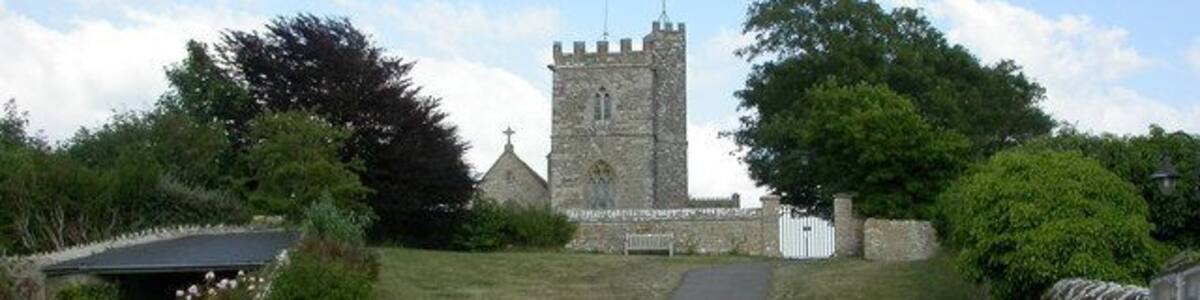 View east along the lane in Shipton Gorge, Dorset that leads to St Martin's parish church