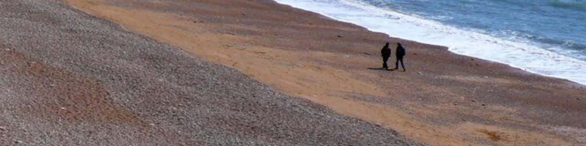Beach near Eype Mouth Only a small section of the NE corner of this square is on land just west of Eype Mouth. This is the view SE from just above the beach.