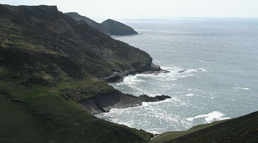 St Gennys: Pencannow Point with Cambeak beyond Seen from the coast path near Castle Point. Pencannow Point is also known as Penkenna Point.