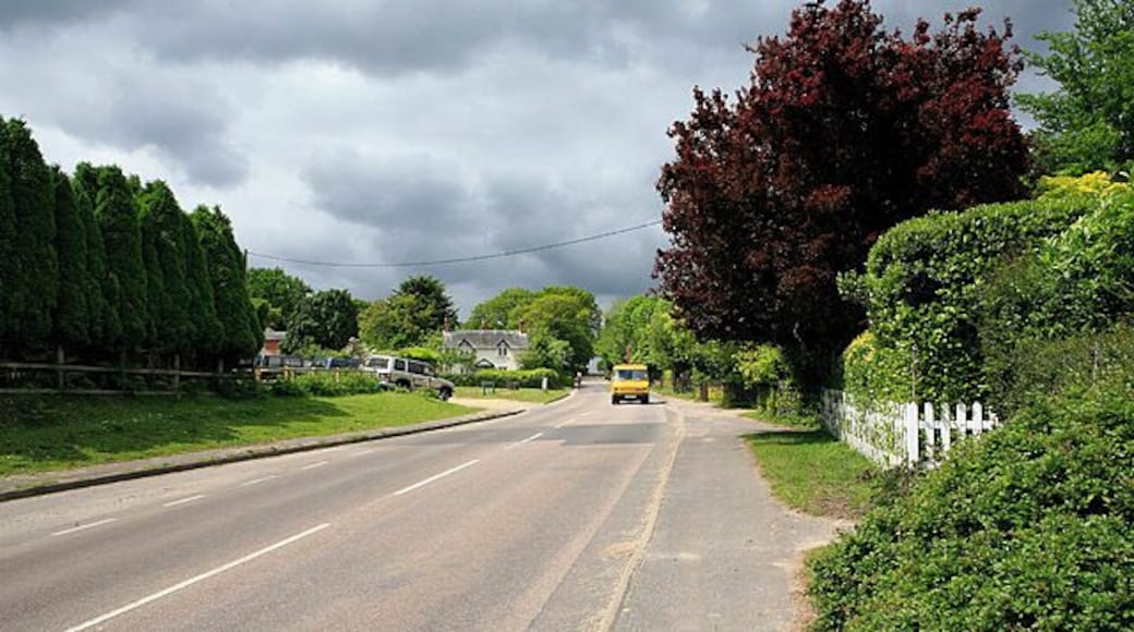 Burley Street. The yellow van has just entered Burley Street on the road from Picket Post.
