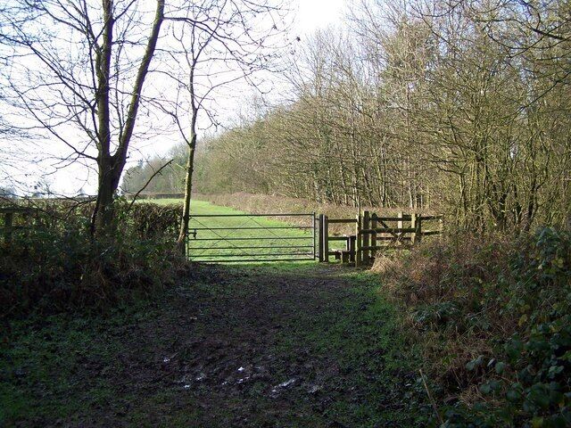 A rural gate with a wooden fence, surrounded by trees and a grassy field.