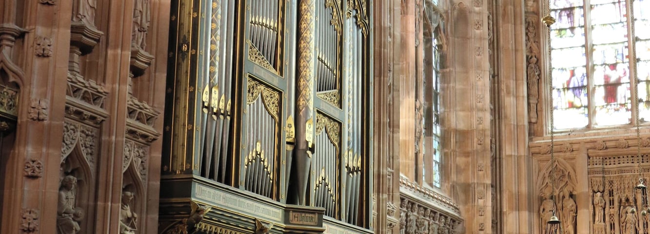 The organ in the chancel of the Church of the Holy Angels, Hoar Cross