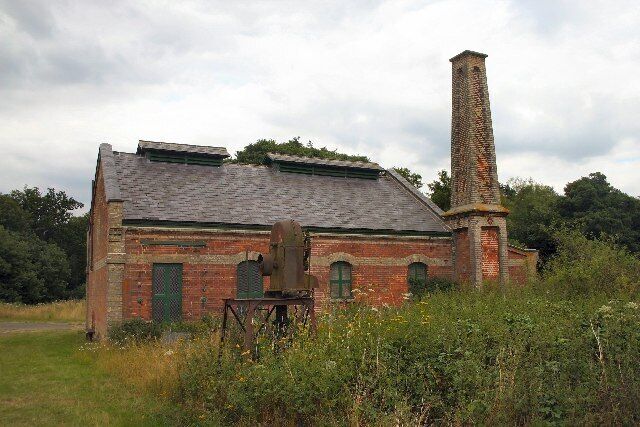 Disused pump house at West Stow Country Park. The pump house, for circulating sewage around the lagoons, is situated close to the River Lark. The sewage farm closed in 1953.