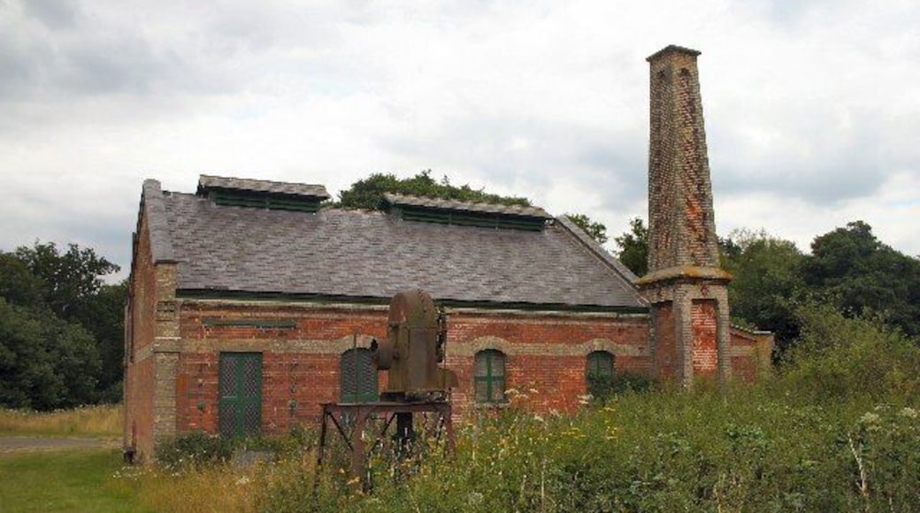 Disused pump house at West Stow Country Park. The pump house, for circulating sewage around the lagoons, is situated close to the River Lark. The sewage farm closed in 1953.