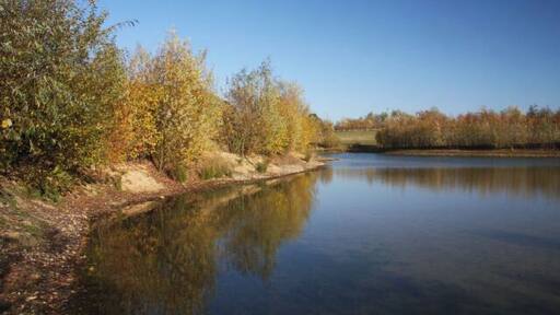 Former gravel pit at Badwell Ash Shown on the map as a sand and gravel pit, the area has been filled with water and landscaped.