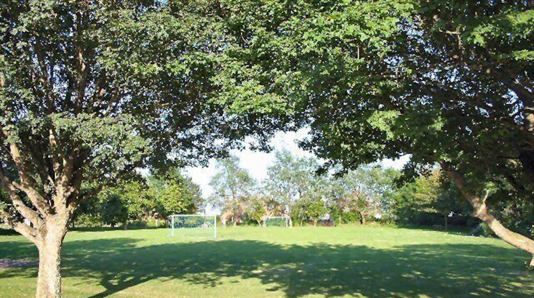 Brockley Green playing field. A small playing field, with a half-size football pitch, viewed from the village hall.