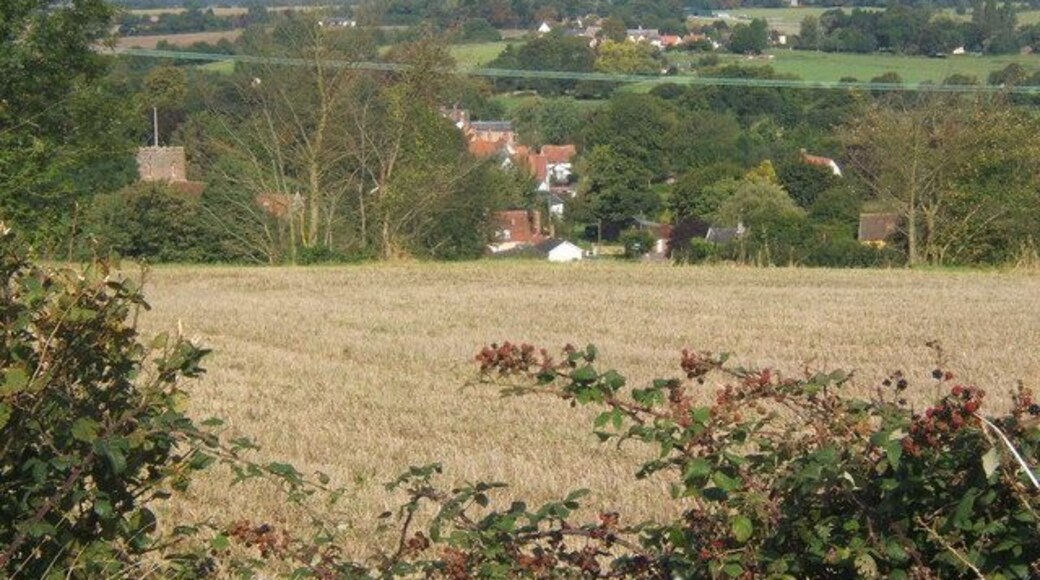 Overlooking Hartest village Cross Green in the distance. Seen from the footpath dropping down from Hartest Hill.