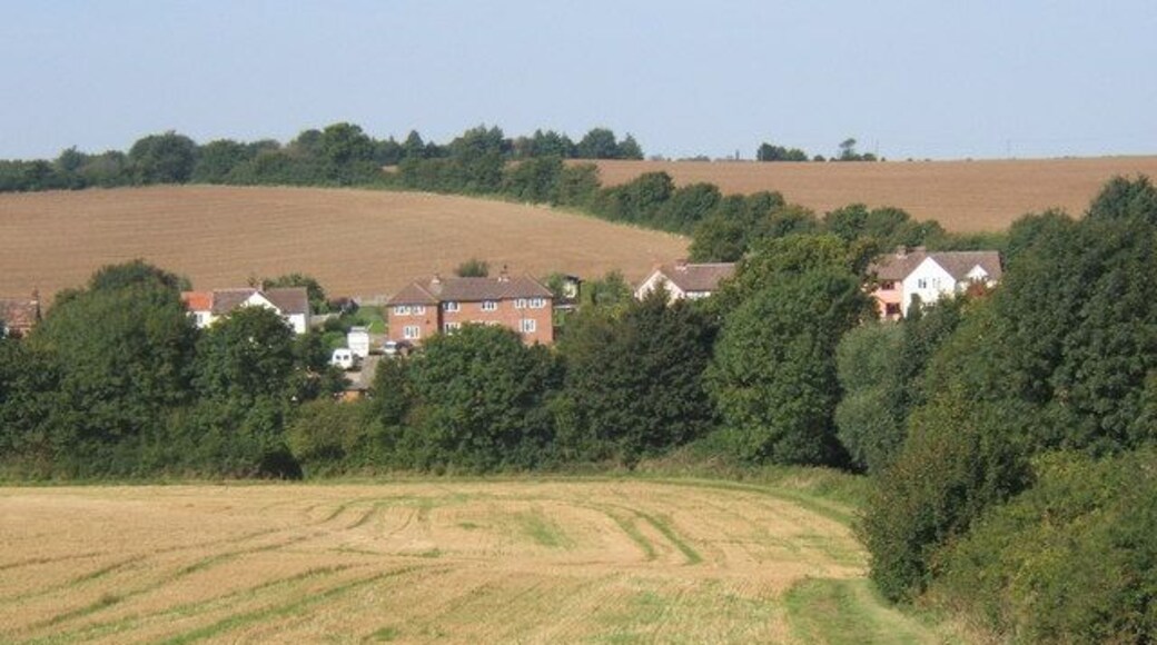 Valley scene near Hartest The houses are on the B1066 just south of the main village.