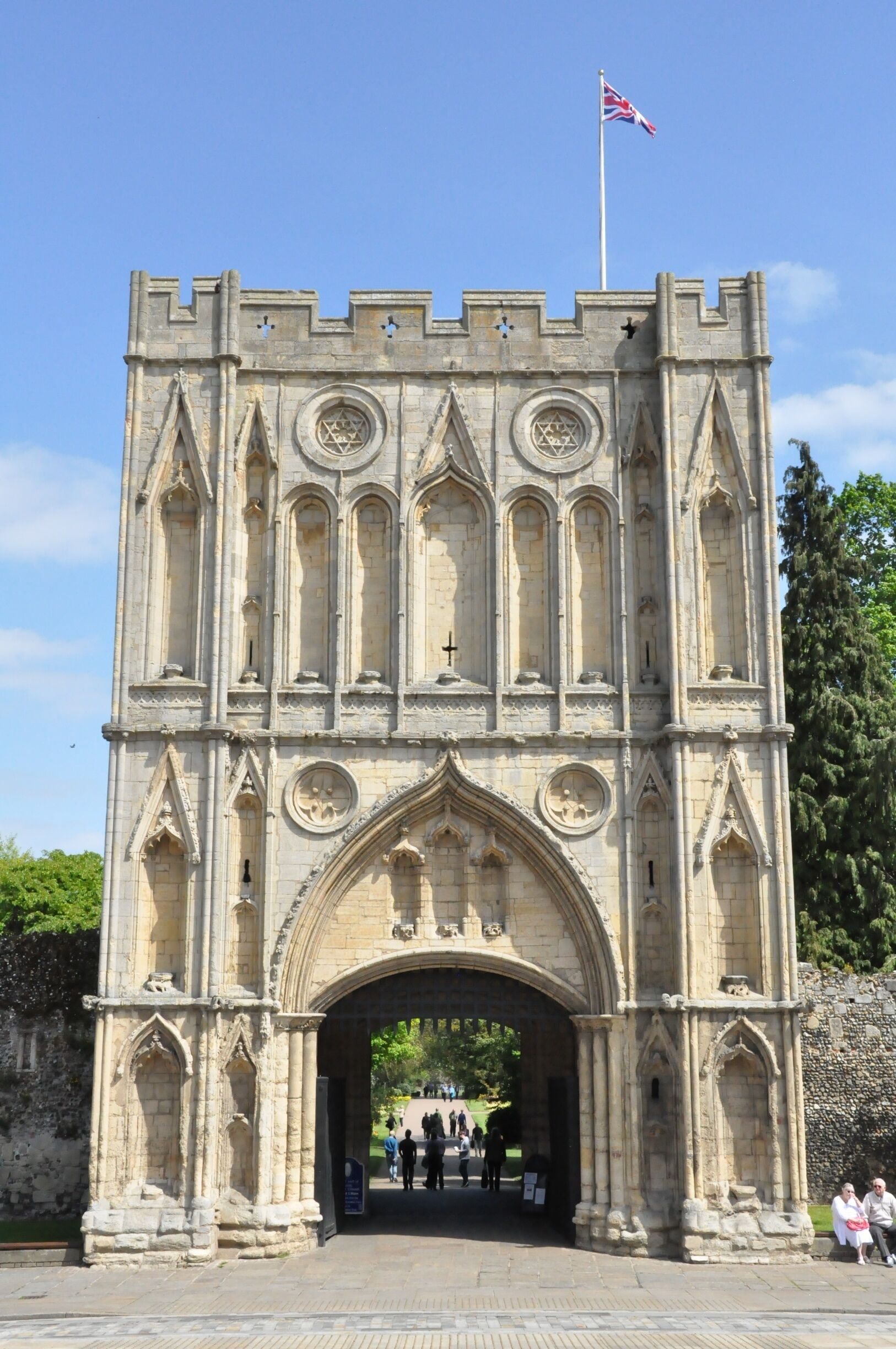 The Abbey Gate is the main entrance to the gardens of the Bury St Edmunds Abbey.  It's also right across the street from a small square on the edge of the pedestrian street leading to the heart of town.