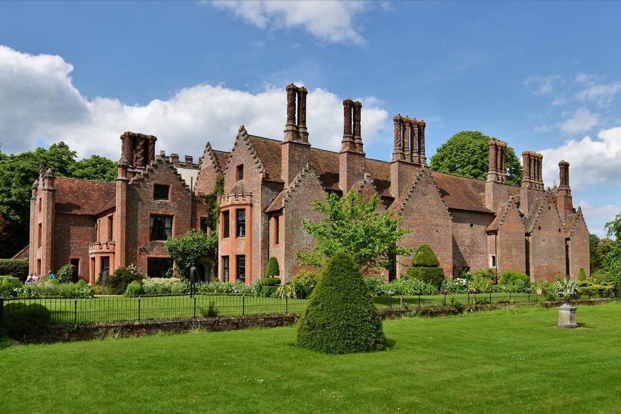 Chenies Manor House, a c15th and c16th brick building in Buckinghamshire.