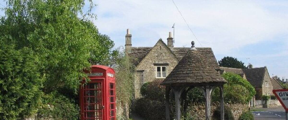 The waterpump at Biddestone. Looking east to the covered waterpump at Biddestone.