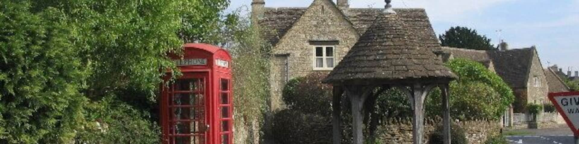 The waterpump at Biddestone. Looking east to the covered waterpump at Biddestone.