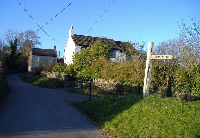 The road to Widdenham farm Joins the minor road from Box, at this point, south of Colerne.