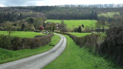The tiny village of Eaton, with Wenlock Edge behind.