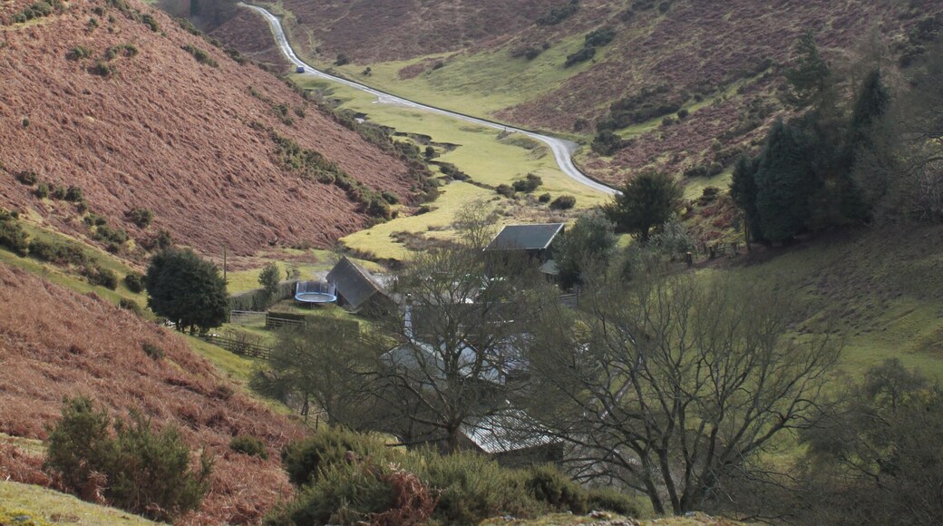 Valley below Gogbatch near Womerton View from an outcrop above Gogbatch with Caer Caradoc Hill in background.