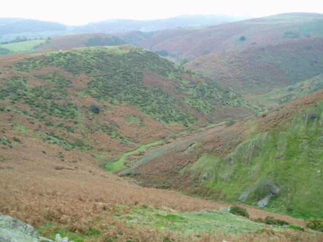 Jonathan's Hollow. Looking down into Jonathan's Hollow, on the north side of the Long Mynd. Picture taken from SO 44628 96529