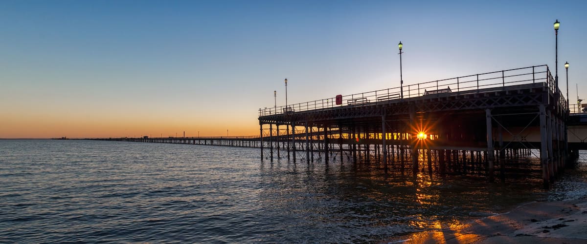Panorama view of Southend Pier at sunset