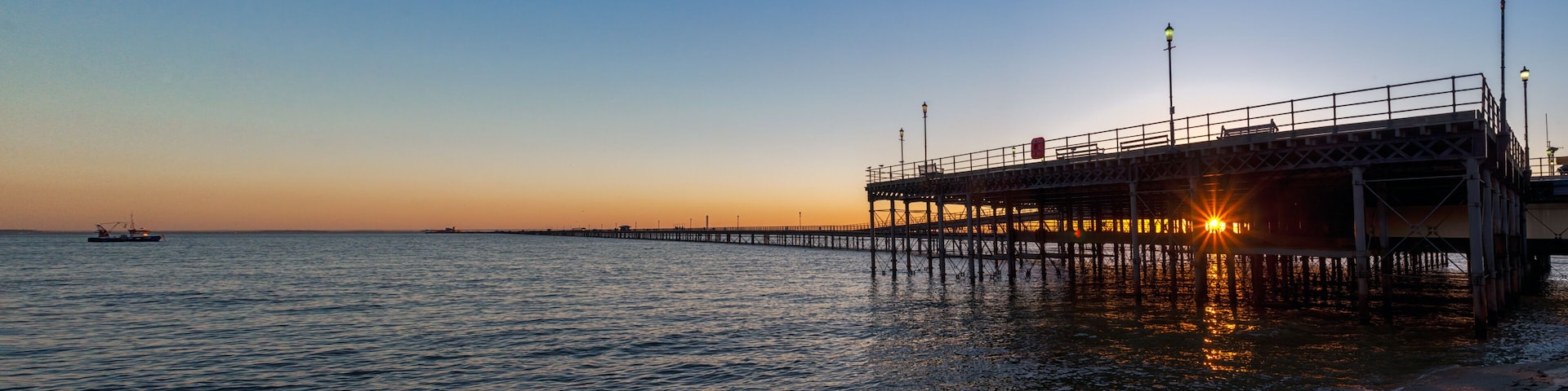 Panorama view of Southend Pier at sunset