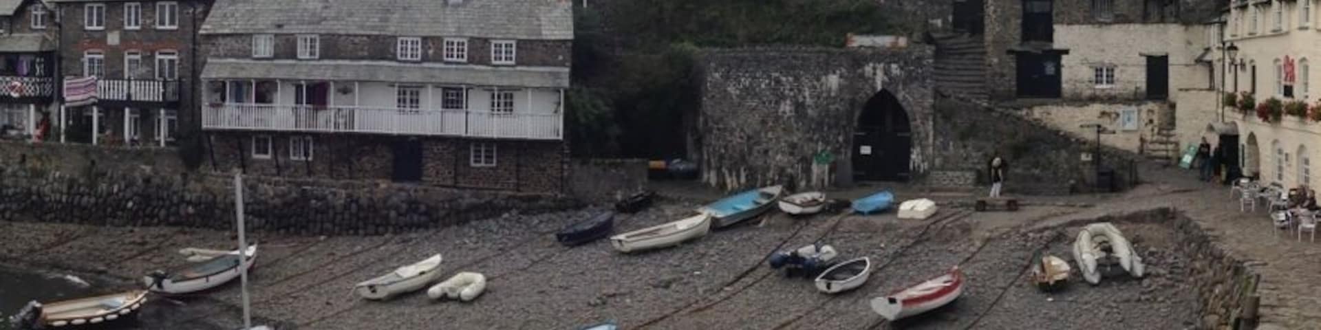 Clovelly set into a steep hillside, is one of the most famous villages in the world.
Clovelly has a single cobbled high street winds its way down the hillside to the ancient Clovelly harbour, through traditional whitewashed cottages festooned with fuchsias and geraniums - the street dropping 400ft (half a mile) as it winds its way through Clovelly's 16th century cottages to the harbour.
Traffic is banned from the high street, visitors parking at the top of the hill adjacent to Clovelly Heritage Centre. For a small fee, a landrover service ferries visitors up and down the steep hill via a back road, to the harbourside Red Lion Public House.
The street of Clovelly are too steep for motor vehicles, hence why for centuries, donkeys were used for getting up and down the street. Donkeys still live at the the top of the hill where children can have a donkey ride in the summer.