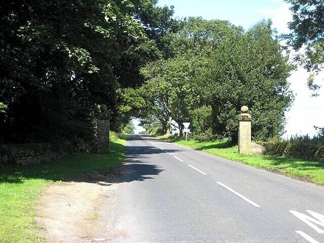 Piers Gate Turning off the Military Road where the public road to Matfen enters the grounds of Matfen Hall.