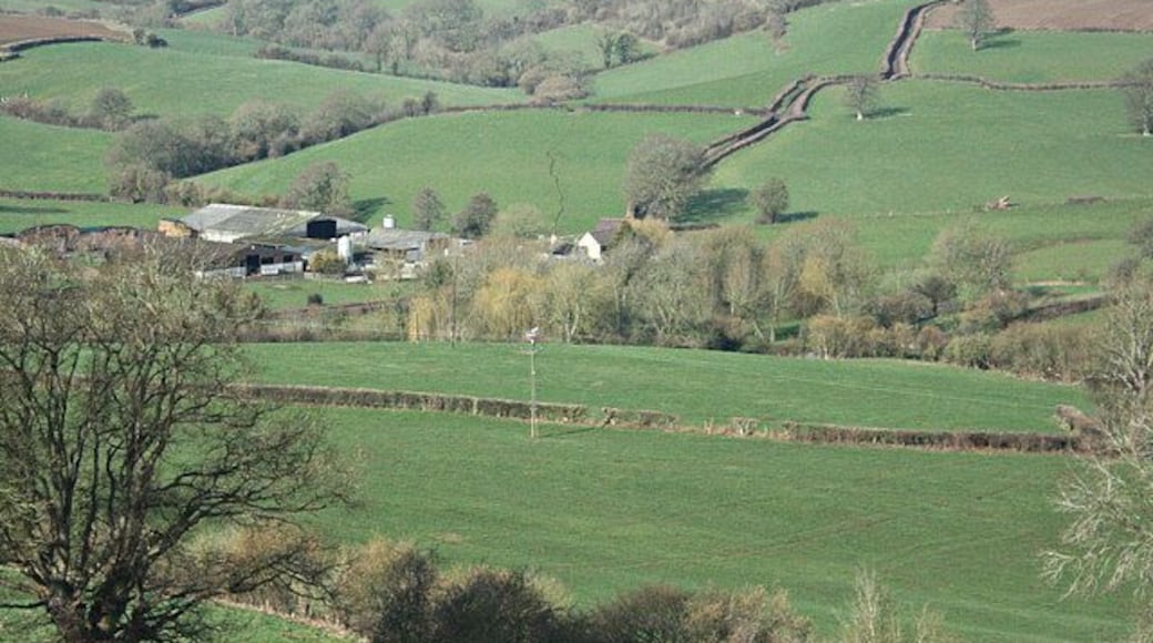Drewett's Mill Seen here from the A4 at Box Hill. The By Brook runs through the valley and the road to Colerne snakes up the hill.